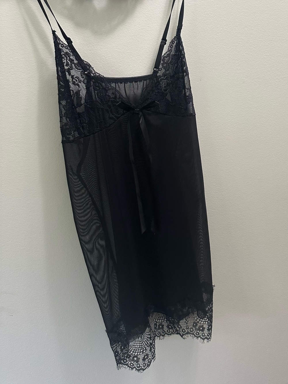 SHEIN Black Lace Trim Sheer Mesh Camisole Slip Dress Sz M | 25” Length
